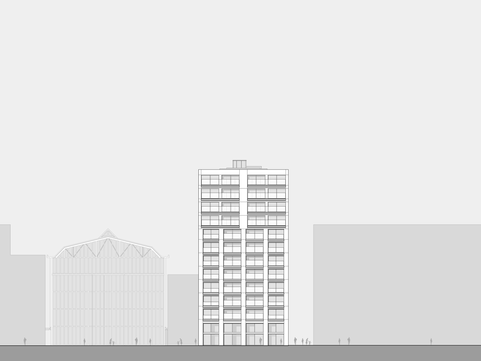 drawing elevation west Oostenburg apartment block by beta architect amsterdam evert klinkenberg gus auguste van oppen