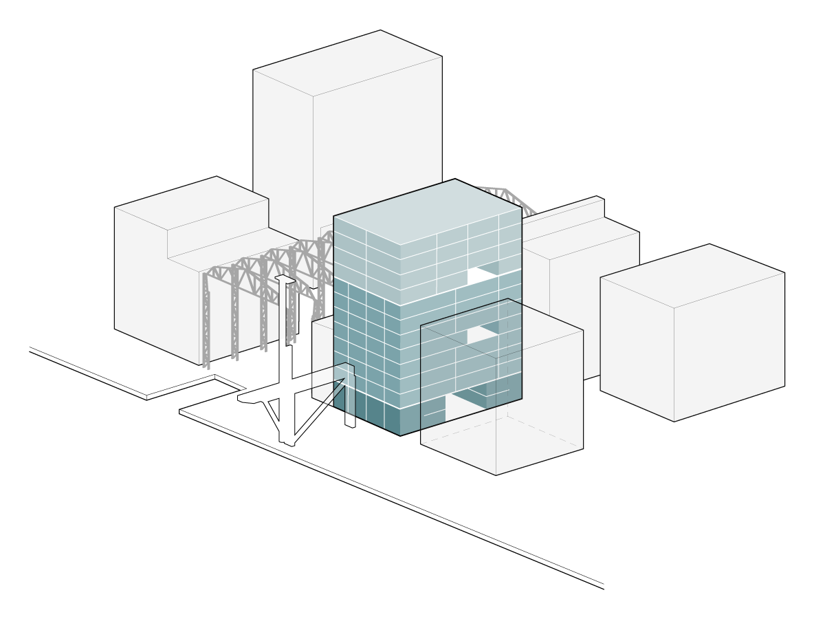 axonometric scheme of Oostenburg apartment block showing typology and context by beta architect amsterdam Evert Klinkenberg Auguste Gus van Oppen