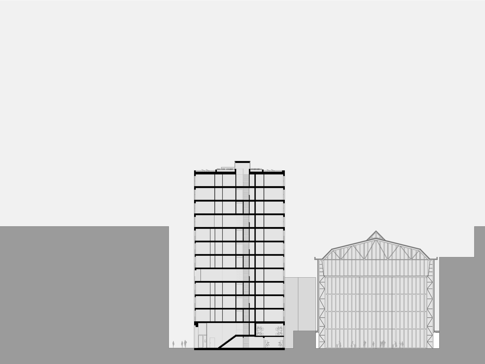 drawing cross section Oostenburg apartment block by beta architect amsterdam evert klinkenberg gus auguste van oppen