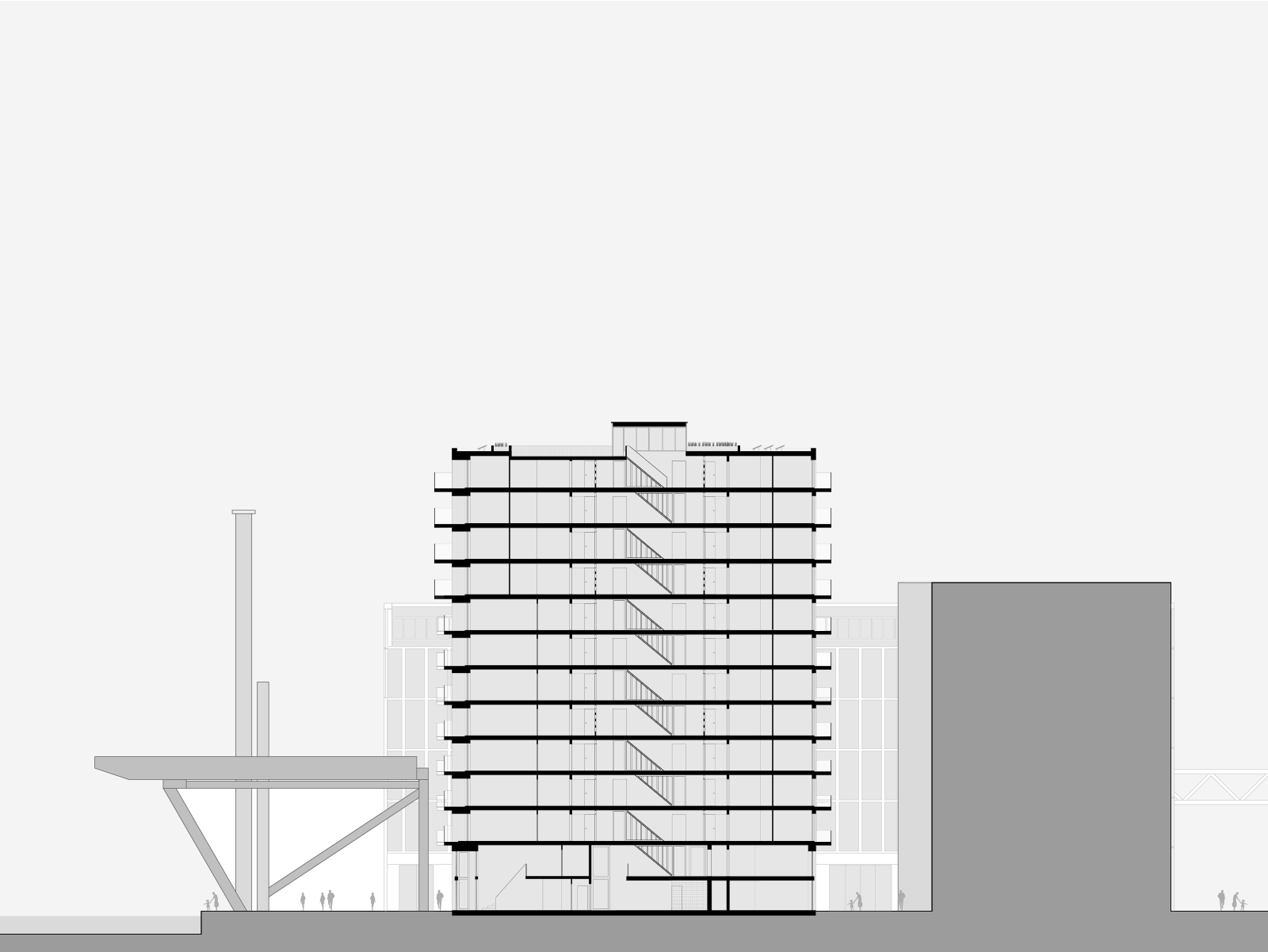 drawing longitudinal section Oostenburg apartment block by beta architect amsterdam evert klinkenberg gus auguste van oppen