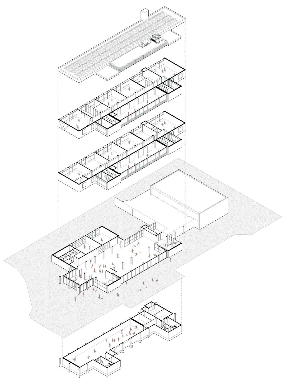 exploded isometric illustration of station wildeman project showing layout of every floor by beta architect amsterdam evert klinkenberg gus auguste van oppen