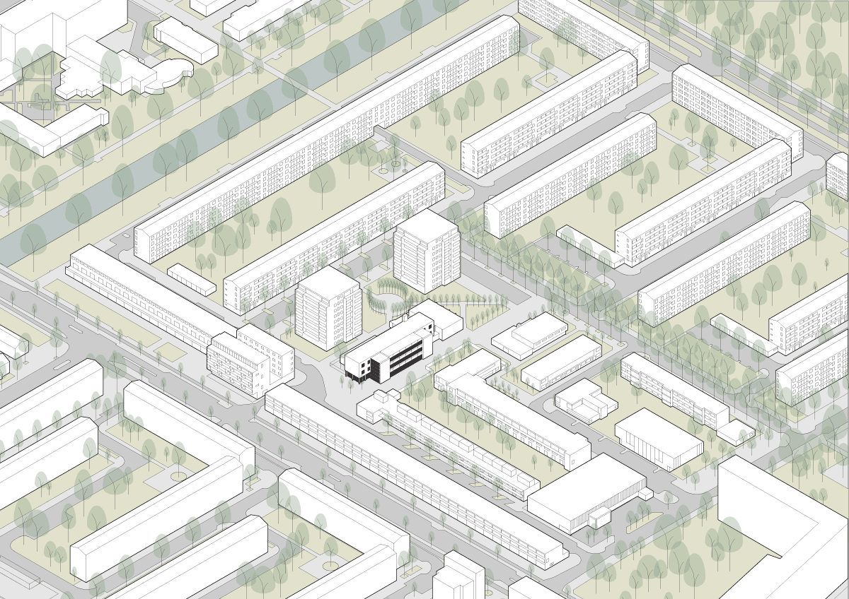 isometric illustration of station wildeman project in its context by beta architect amsterdam evert klinkenberg gus auguste van oppen