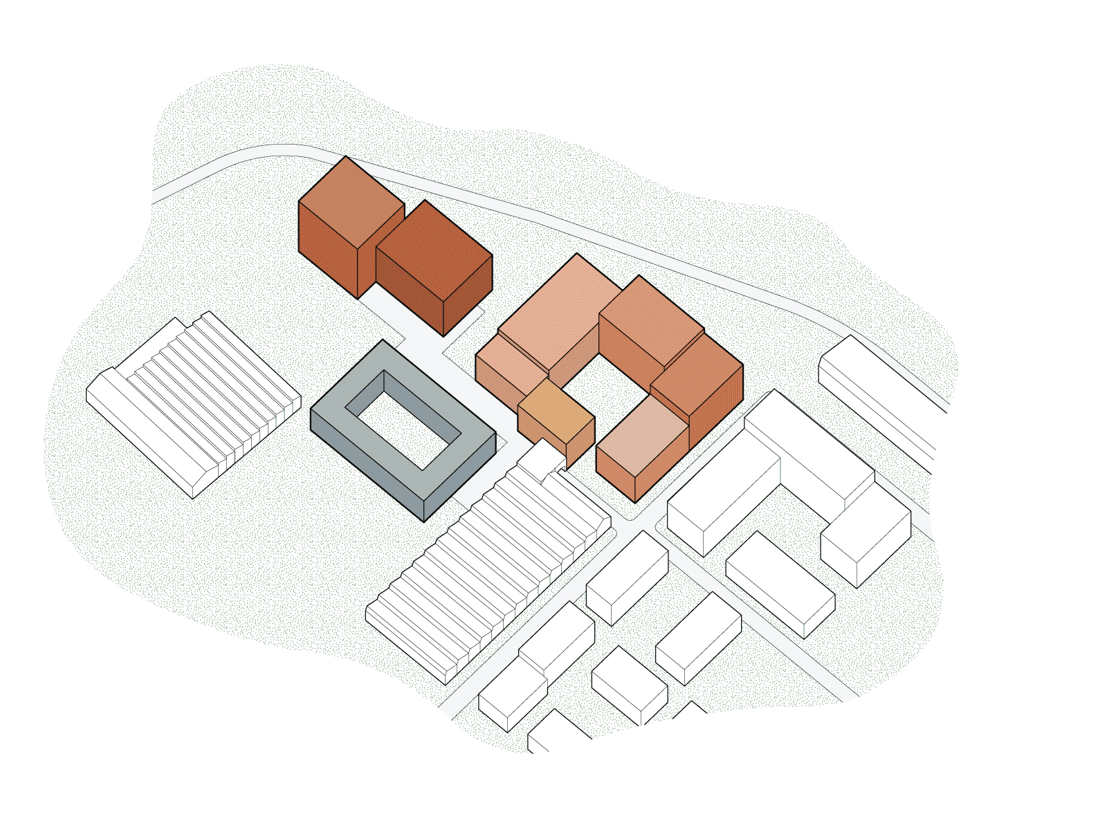 isometric scheme showing different buildings in wisselspoor utrecht project by beta architect amsterdam evert klinkenberg gus auguste van oppen