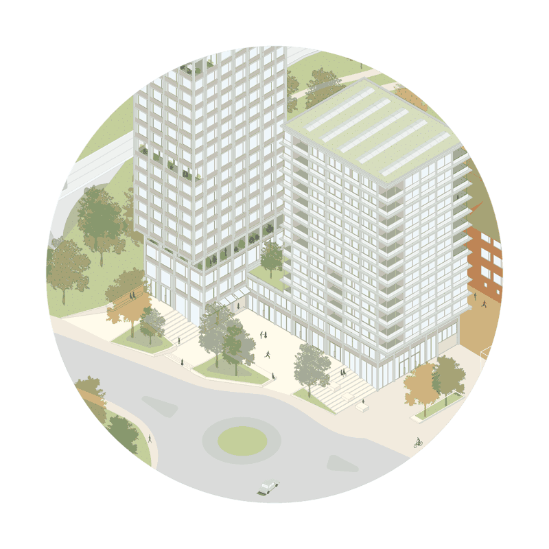 axo illustration showing Grand Place urban hinge by beta architect amsterdam evert klinkenberg gus auguste van oppen