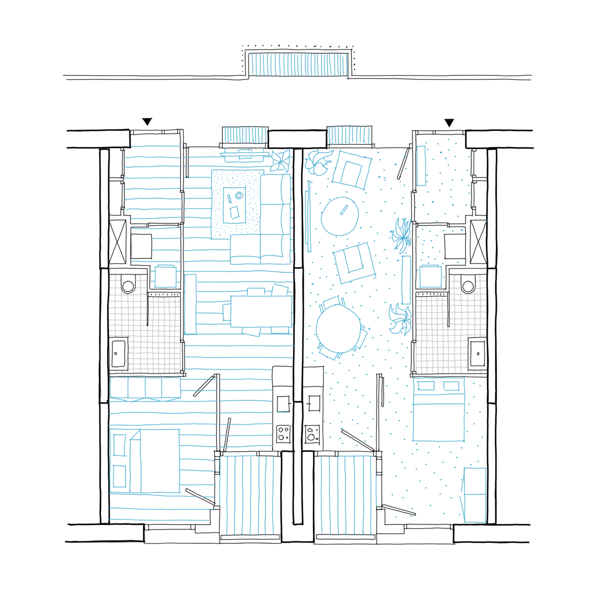 hand sketch of social housing plans in Beurskwartier project by BETA architects Amsterdam Evert Klinkenberg Auguste Gus van Oppen