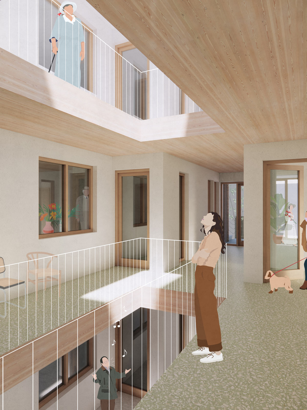 click to enlarge and start slideshow interior collage of corridor space in Hoogveen elderly housing project by beta architects amsterdam evert klinkenberg auguste gus van oppen