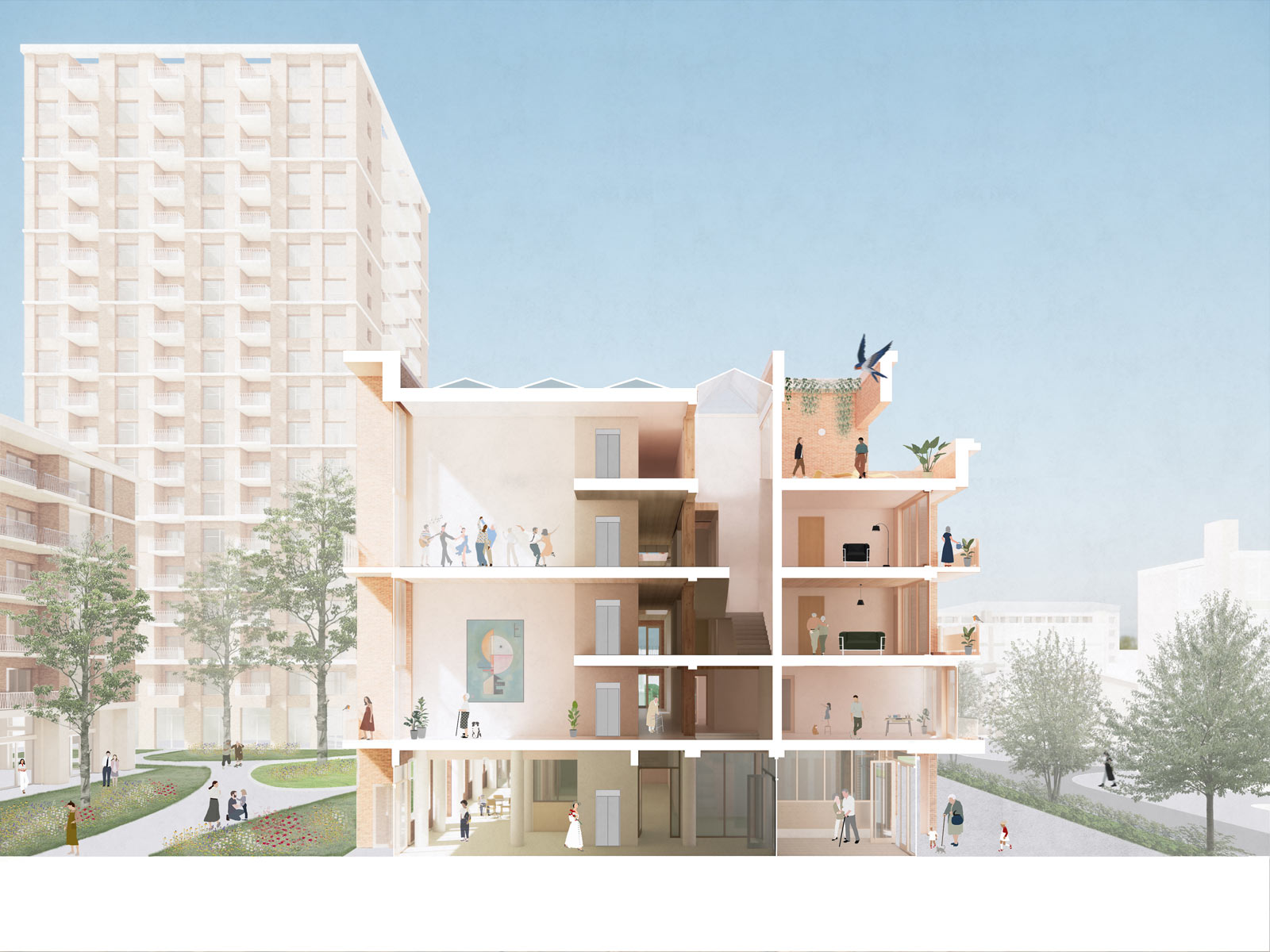 click to enlarge and start slideshow section collage of Hoogveen elderly housing project by beta architects amsterdam evert klinkenberg auguste gus van oppen