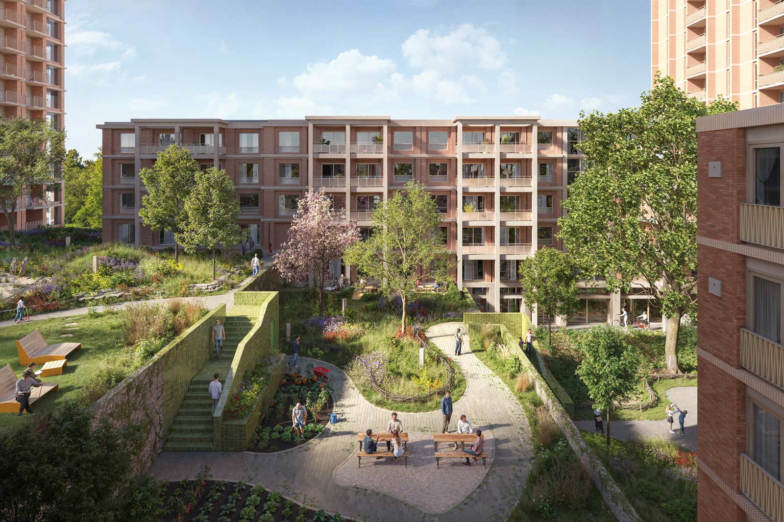 click to enlarge and start slideshow courtyard render of Hoogveen project by beta architects amsterdam evert klinkenberg auguste gus van oppen image by Parallel