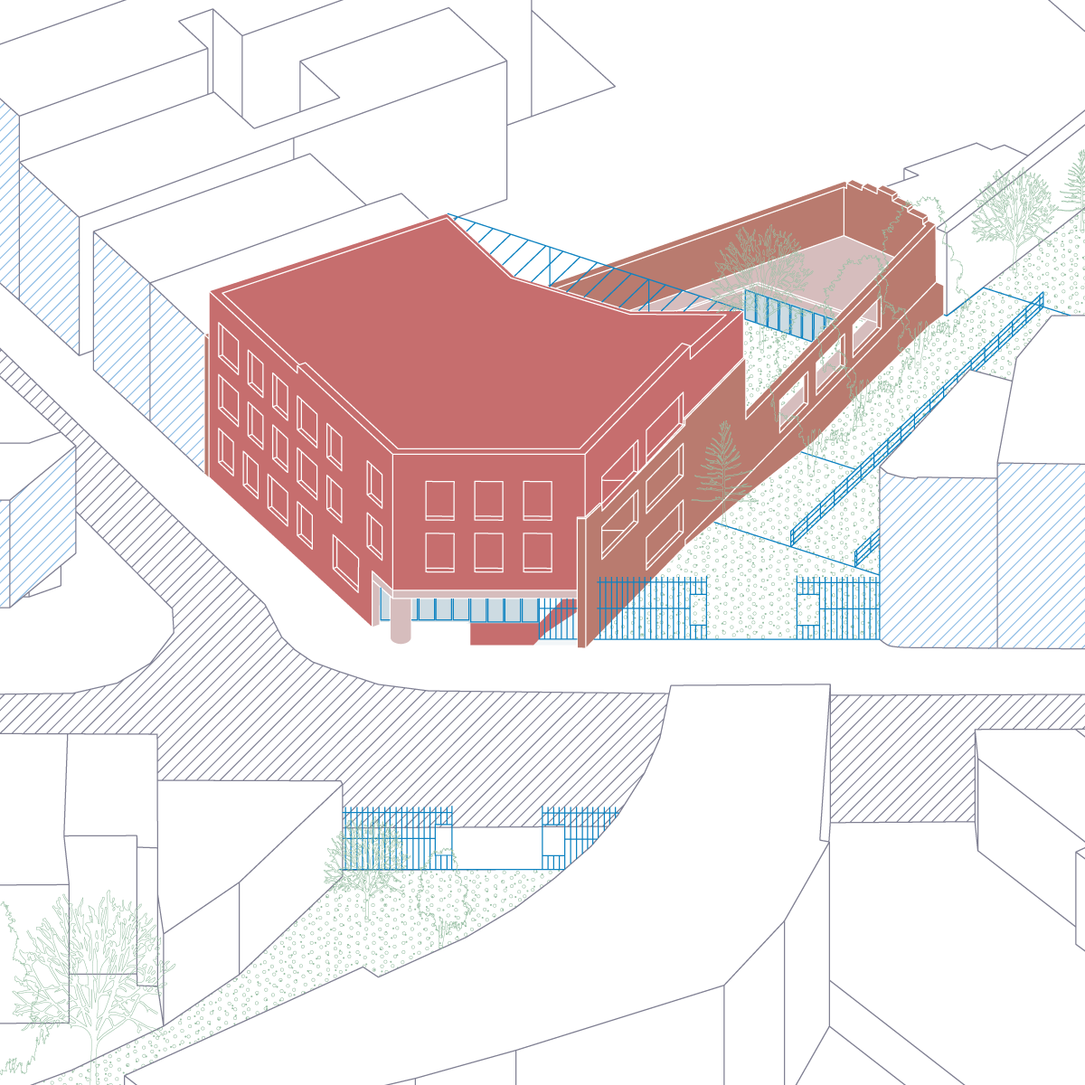 building axonometric of Masuistraat project in Brussels by beta evert klinkenberg auguste gus van oppen and kaderstudio
