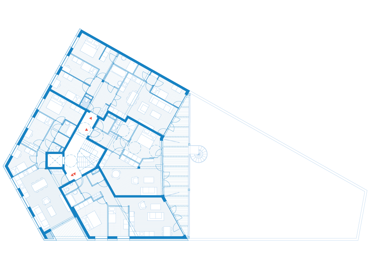 plan drawing of second floor of Masuistraat project in Brussels by beta evert klinkenberg auguste gus van oppen and kaderstudio