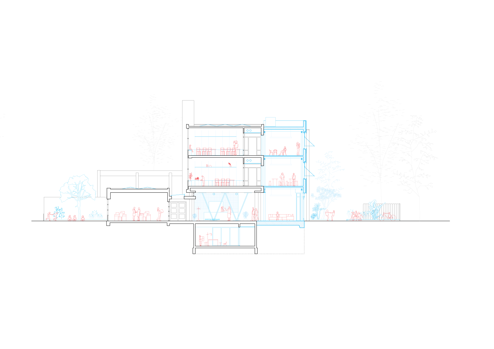 cross section of Station Wildeman project in Amsterdam by beta evert klinkenberg auguste gus van oppen