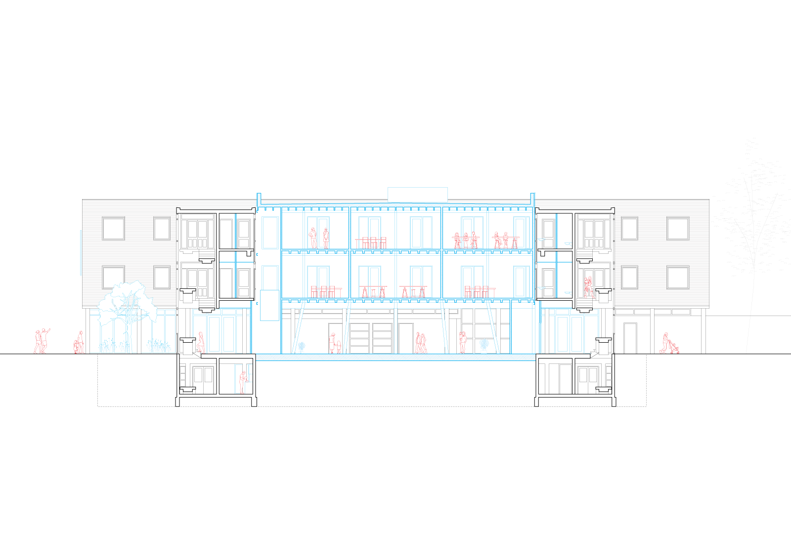 longitudinal section of Station Wildeman project in Amsterdam by beta evert klinkenberg auguste gus van oppen