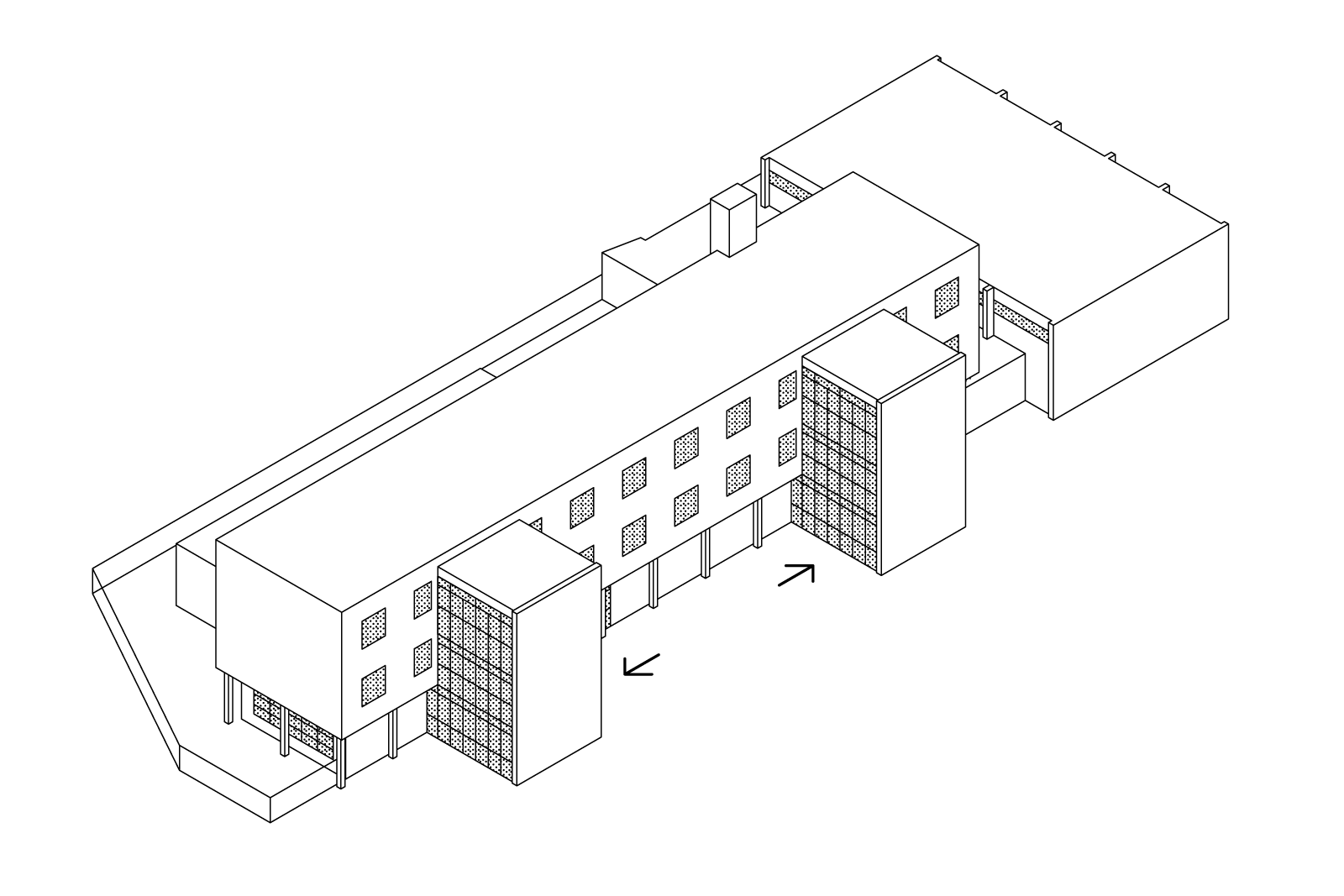 isometric scheme of existing situation showing hidden entrances of Station Wildeman project in Amsterdam by beta evert klinkenberg auguste gus van oppen