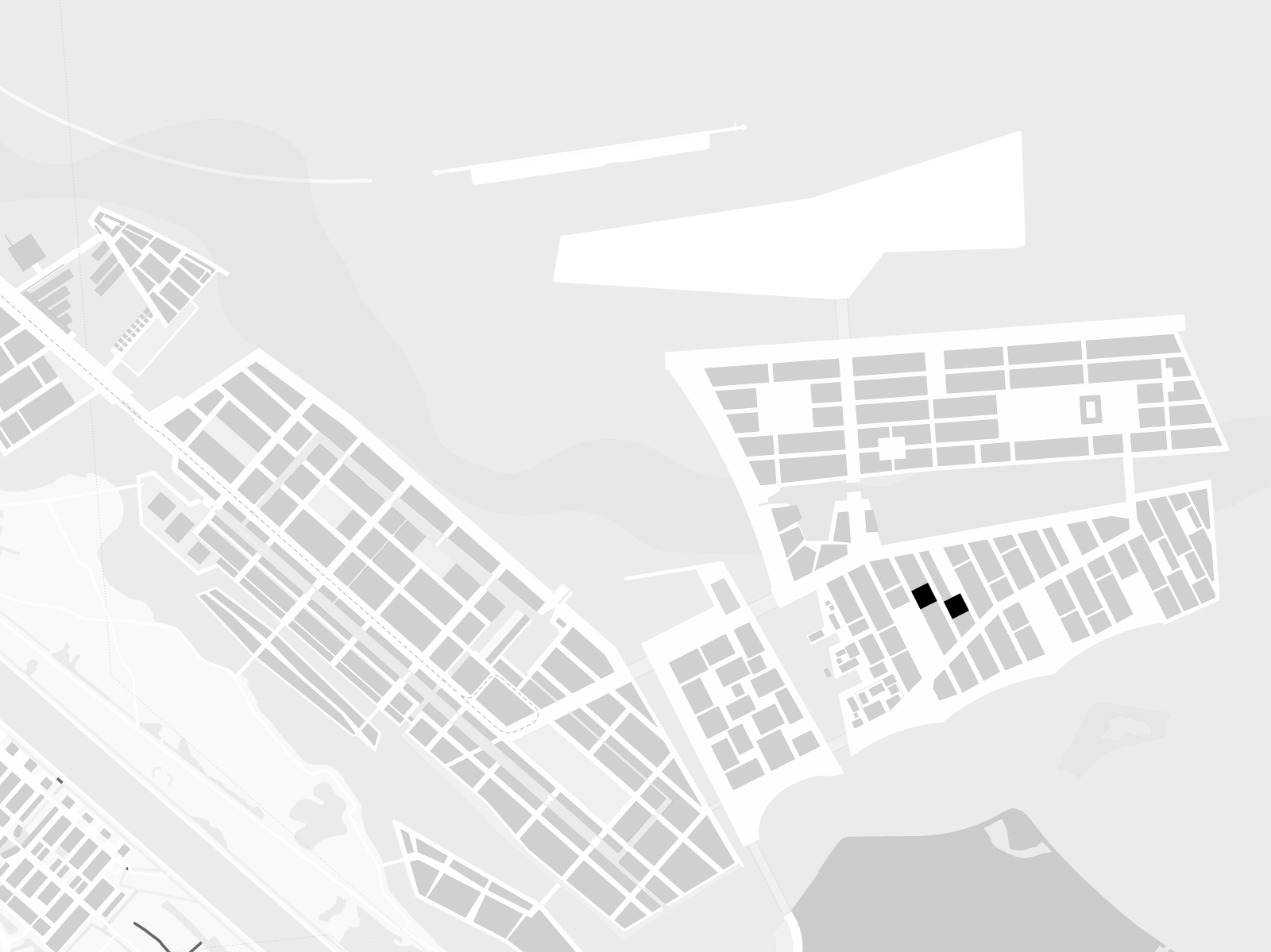 site drawing showing Strandeiland Social on the scale of East Amsterdam, project by BETA architects Amsterdam Evert Klinkenberg Auguste Gus van Oppen