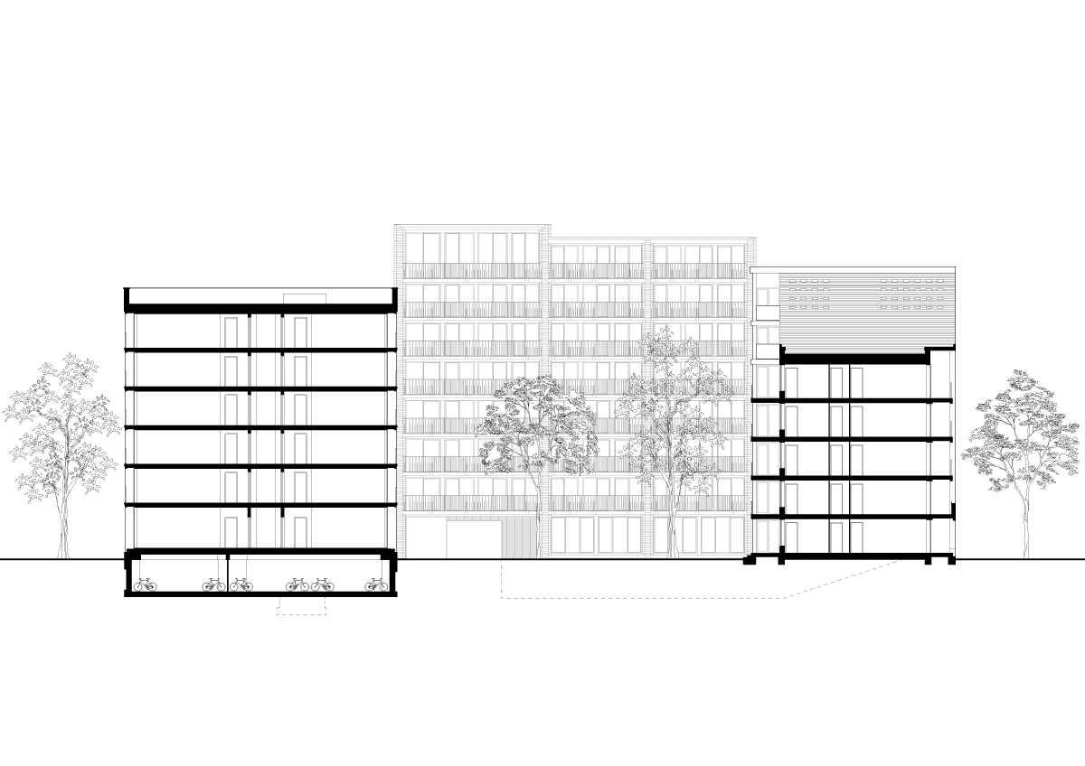 section of Wisselspoor Block 9 Utrecht, project by BETA architects Amsterdam Office Winhov Arons en Gelauff Evert Klinkenberg Auguste Gus van Oppen